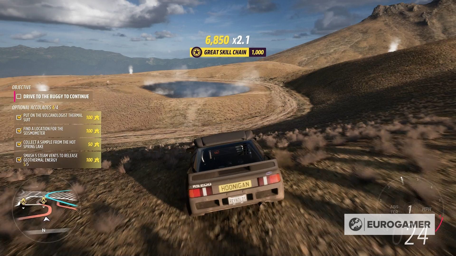 Forza Horizon 5 volcano objectives thermal suit, seismometer and hot spring lake sample